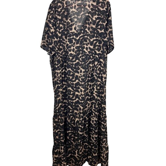 Boohoo Dress Women 16 Brown Animal Print Sheer Safari Beach Resort Neutral 80s - Picture 9 of 13